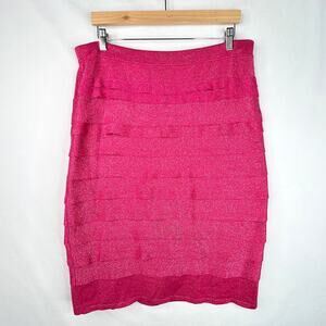 NWT Carmen Marc Valvo Woman Hot Pink Sparkle Tiered Skirt 1X